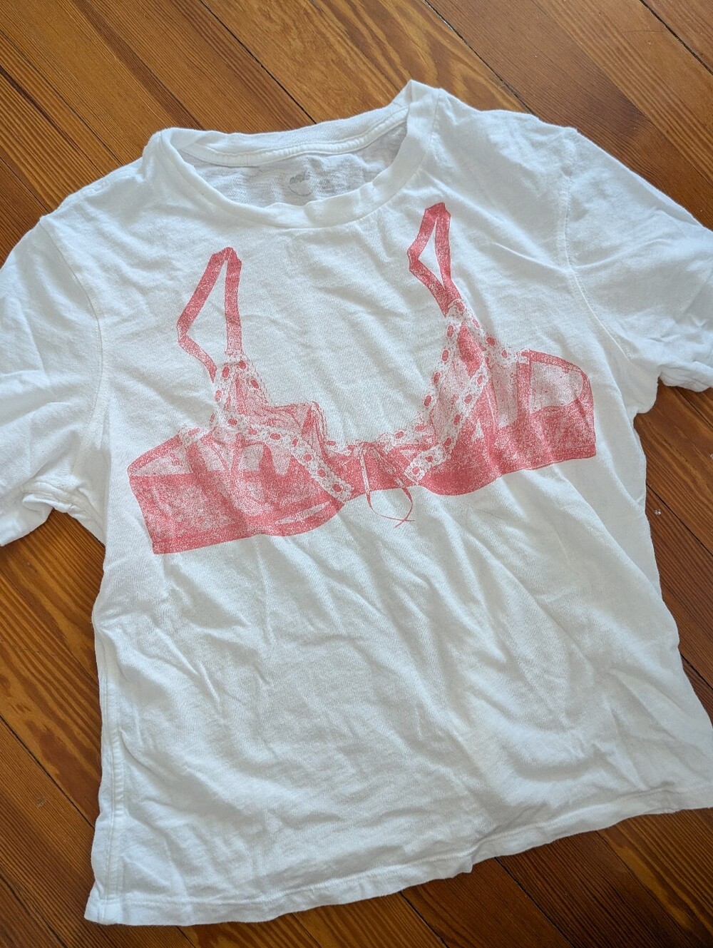 Aerie White Tee with Pink Bra Graphic